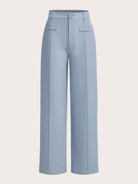 Baby Blue Pants, Blue Slacks, Women Trousers Design, Light Blue Pants, Elegant Pant, Women Trousers, Women Bottoms, Velvet Trousers, Shein Outfits