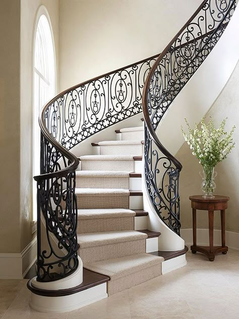 Staircase Design Ideas Stairway Railing Ideas, درابزين السلم, Case Minecraft, درج السلم, Wrought Iron Railings, Staircase Interior Design, Modern Stair Railing, Wrought Iron Staircase, Staircase Railing Design