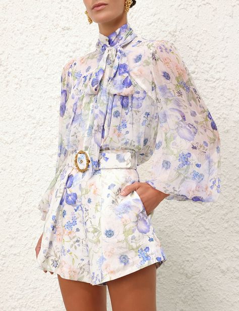 1st January, Blue Garden, Garden Print, Linen Short, Exclusive Fashion, Buckle Belt, Spring 2024, 2024 Collection, Care Label