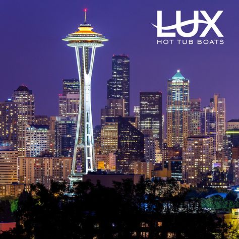 City Skylines! Float and soak while you take in the Seattle skyline from the best seat in the city – a hot tub boat! 🌆 #SkylineViews #HotTubBoating #LuxHotTubBoats Hot Tub Boat, City Skylines, City Skyline, Seattle Skyline, Hot Tub, Boats, Float, Seattle, The City