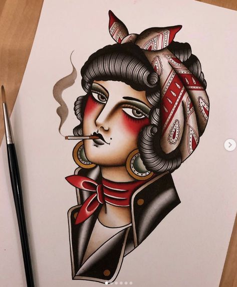 Traditional Lady Head Tattoo, Traditional Lady Head, Lady Head Tattoo, Traditional Tattoo Artwork, Sketch Of A Girl, Traditional Tattoo Woman, Traditional Tattoo Flash Art, Traditional Tattoo Inspiration, Head Tattoo