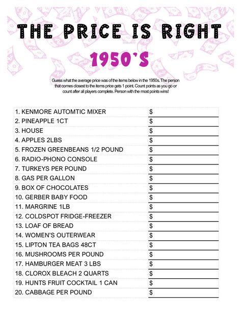 Printable 1950's the Price is Right Game: Bring the - Etsy UK Games For Senior Citizens, The Price Is Right Game, Recreation Activities, Tea Party Games, Gerber Baby Food, Nursing Home Activities, Price Is Right Games, Tv Dinner, The Price Is Right