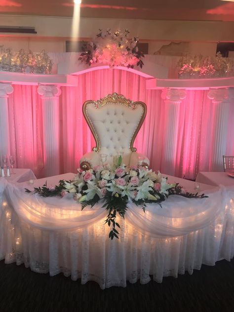 Pink Quinceanera Table Decorations, Pink Quince Main Table, Decorating Ideas For Quinceanera, Outside Quinceanera Decoration, Quinceñera Table Decoration Ideas, Quinceanera Entrance Table, Aesthetic Quinceanera Theme, Main Table Decoration Quinceanera, Table Centerpieces For Quince