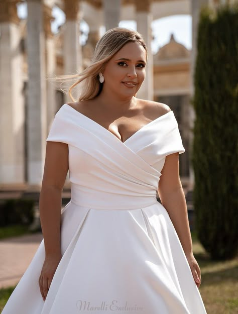 SN-195-Fiona – Marelli Exclusive Simple Satin Wedding Dress, Short White Dress Wedding, Knee Length Wedding Dress, Satin Bridal Gowns, Off Shoulder Wedding Dress, Wedding Dresses Plus, Mini Wedding Dresses, Plus Size Bride, Wedding Dress Fabrics