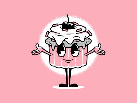 Mr. Cupcakes. by Corey Reifinger on Dribbble Cupcake Character, Cake Illustration, Slime Shops, Bakery Design, Mascot Design, Branding Design Logo, Vintage Prints, Logo Branding, Character Inspiration