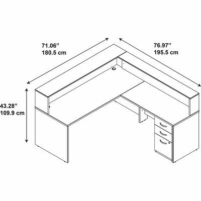 Bush Business Furniture Series C Elite L-Shape Reception Desk Finish: Hansen Cherry Reception Desk Measurements, Reception Desk Plans, Reception Desk Dimensions, Doctor Office Design, Wood Reception Desk, Window Glass Design, Office Reception Furniture, Reception Desk Counter, Small Game Rooms