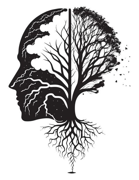 silhouette of a tree and human face combo Human Tree Drawing, Tree Face Tattoo, Tree Outline Silhouettes, Tree Of Life Silhouette, Dual Exposure, Face Illusions, Tree Of Life Images, Human Tree, Mouth Tattoo