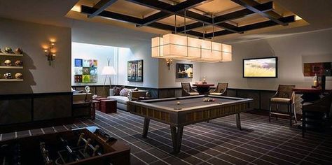 Contemporary Game Room Ideas For Home Basement Billiard Room Design, Modern Gothic Home Decor, Basement Game Room Ideas, Modern Desert Home, Old School Design, Mens Room Decor, Contemporary Family Room, Pool Table Room, Game Room Basement