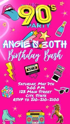 #party #birthday #invitation #90s 90s Birthday Party Theme For Adults, Birthday Video Invitation, 90s Theme Party, Party Like Its 1999, 80s Theme Party, 90s Throwback, 90's Birthday Party, 90s Theme, Birthday Video