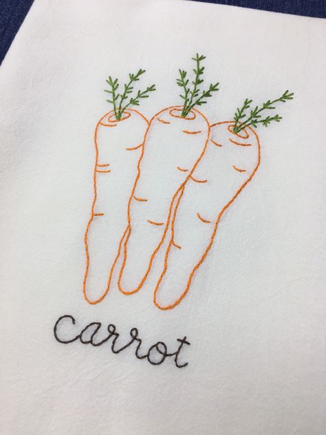 Carrot Embroidery, Tea Towel Embroidery, Embroidery Trends, Simple Hand Embroidery Designs, Embroidery Kitchen Towels, Tea Towels Embroidery, Rockford Illinois, Hand Embroidery Patterns Free, Embroidery Lessons