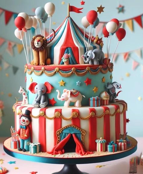 Cake Forest, Carnival Themed Cakes, Carnival Birthday Cakes, Carnival Birthday Theme, Circus Birthday Cake, Circus First Birthday, Circus Theme Cakes, Carnival Cakes, Circus Birthday Party Theme