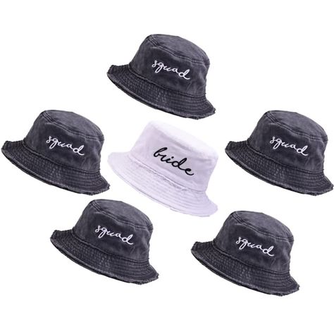 PRICES MAY VARY. PERFECT GIFT: whether you are shopping for yourself, or your best friend's bachelorette, our bride squad bucket hats are best gifts for bride and bridesmaids. HIGH QUALITY: 100% soft cotton make it foldable, they can easily be packed away or rolled up and carried in your bag. Very comfortable and durable to wear long time. ONE SIZE FITS MOST: These bachelorette party bucket hat has a super relaxed fit. Brim length is 2"/5.08CM. Brim to top is 4"/10.16CM. Inner circumference is 2 5 Squad, Best Gift For Bride, Fun Hats, Party Bucket, Embroidered Sun, Gifts For Bride, Ig Pics, Bride Squad, Bucket Hats