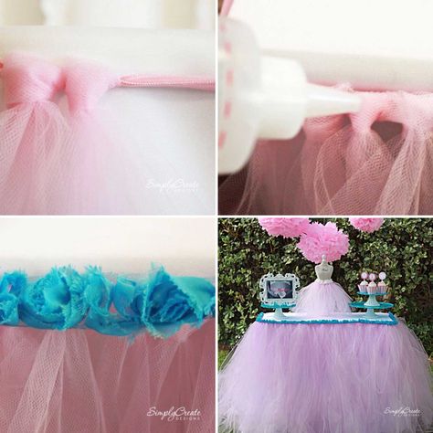 tutorial-tovaglia-di-tulle Skirt Accessories, Wedding Chair Sashes, Fabric Tutu, Wedding Party Table Decorations, Diy Tutu, Yard Wedding, Yarn Flowers, Table Runners Wedding, Craft Wedding