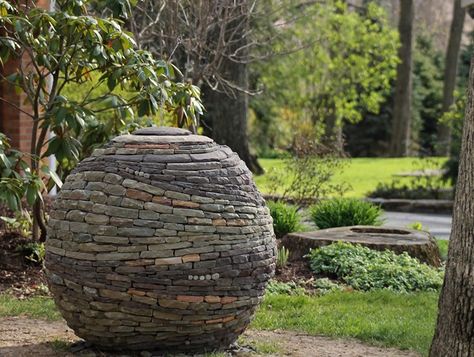 Garden Sphere, Dry Stacked Stone Devine Escapes Effort, PA Dry Stack Stone, Garden Spheres, Stone Decoration, Rock Sculpture, Art Pierre, Dry Stone Wall, Stone Masonry, Dry Stone, Stacked Stone