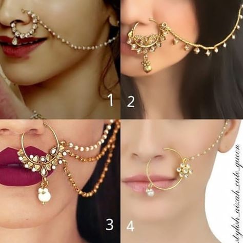 Image may contain: one or more people and jewelry Noise Piercing, Nose Chain, Bridal Nose Ring, Nose Ring Jewelry, Bridal Jewellery Earrings, Indian Jewelry Earrings, Wedding Gift Ideas, Antique Jewellery Designs, Jewelry Set Design