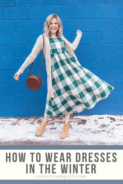 Dresses During Winter, Wear Dresses Everyday, Winter Skirt Outfit Modest, Wear Dress In Winter, Dresses In Cold Weather, How To Wear Dresses Everyday, Winter House Dress, Wearing Dresses Everyday, Styling A Dress In Winter