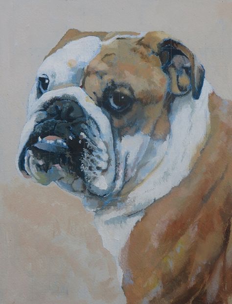 George the bulldog, acrylic on board, commissioned painting. Bulldog Painting, English Bulldog Art, Dog Portraits Painting, Dog Art Print, Animal Portraits Art, Bulldog Art, British Bulldog, Dog Print Art, Gift Art