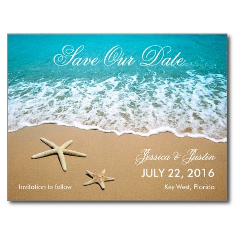 Beach With Starfish Save the Date Card Postcard Beach Wedding Rehearsal Dinner, Beach Destination Wedding Invitations, Rsvp Invitation, Starfish Wedding, Beach Theme Wedding Invitations, Rsvp Wedding, Wedding Postcard, Tropical Wedding Invitations, Beach Destination Wedding