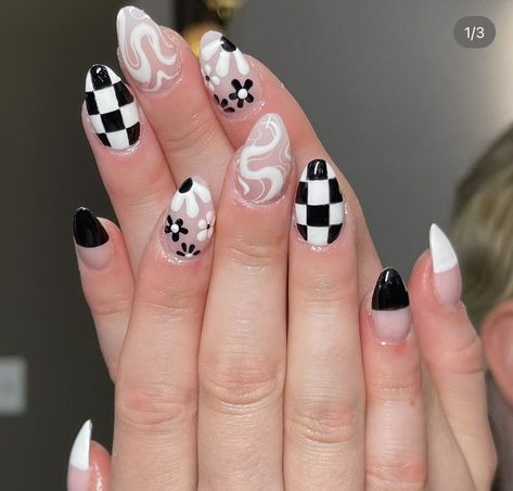 Nails Design Checkered, Checkered Pedicure, Checkered Nail Designs, Gamer Nails, Trippy Nails, Checkerboard Nails, Concert Nails, Checkered Nails, Western Nails