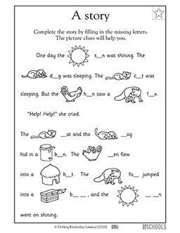 Can you complete the story? In this early reading worksheet, your child uses pictures as clues to fill in the missing letters to complete the story. Picture Story For Kids, English Grammar For Kids, Complete The Story, Reading Comprehension Kindergarten, English Stories For Kids, Kids Reading Books, English Grammar Worksheets, Learning English For Kids, English Worksheets For Kids