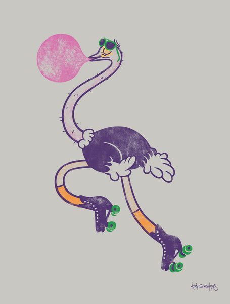 Roller Ostrich by Andy Gonsalves #rollerderby #derbygirl #skate #skating #ostrich #bubblegum #andygonsalves Roller Skating Pictures, Skating Pictures, Roller Girl, Wild Free, Roller Derby, Electronic Art, Roller Skates, Roller Skating, Animal Illustration