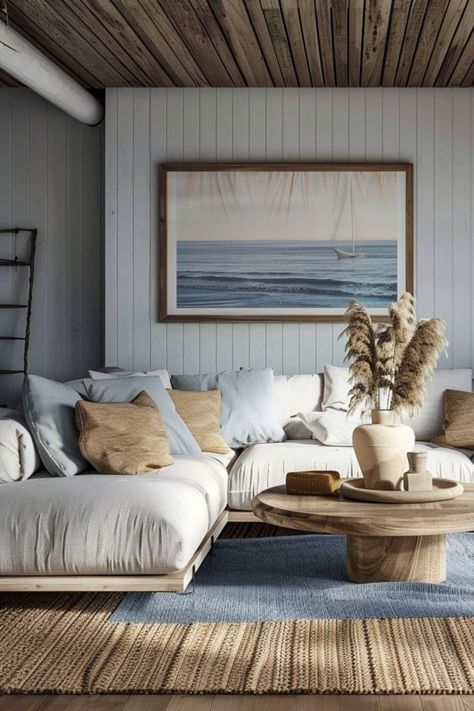 21 Stylish and Relaxed Coastal Living Room Ideas 1 Coastal Interior Design Living Room, Beachy Boho Living Room, Seaside Quotes, Coastal Houses, Coastal Living Room Ideas, Window Seat Design, Wooden Cladding, Seaside Living, Coastal Living Rooms