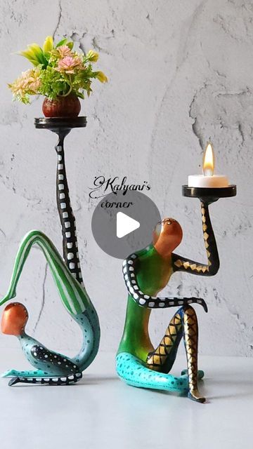 ardhi.kalyani (𝓐𝓶𝓶𝓾𝓵𝓾) | UNIQUE & EASY DIY Candle Holders + Planter Stand ideas 🤩...Watch step by step tutorial is on my youtube channel "Kalyani's corner" lin... | Instagram Unique Candle Holders Diy, Clay Art Step By Step, Cute Candle Holders, Planter Stand Ideas, Easy Diy Candle Holders, Candle Stand Diy, Candle Holders Diy, Diy Candle Holder, Diy Candles Easy