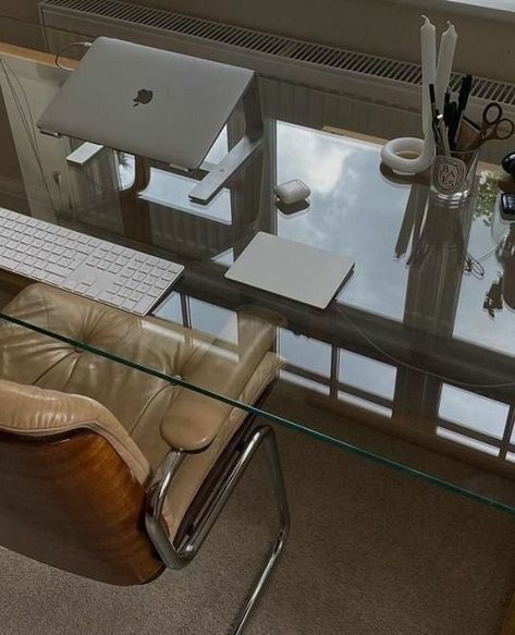 Workspace Inspiration: How to Design a Luxury Office — Viveura Glass Desk, Decor Minimalist, Home Office Design, Interior Inspo, My New Room, House Inspo, New Room, 인테리어 디자인, Office Design