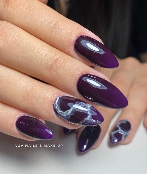 Granite Nails Marbles, Plum Marble Nails, Dark Purple Marble Nails, Almond Nails Purple, Purple Marble Nails, Shower Nails, Baby Shower Nails, Nails Purple, Fancy Nails Designs