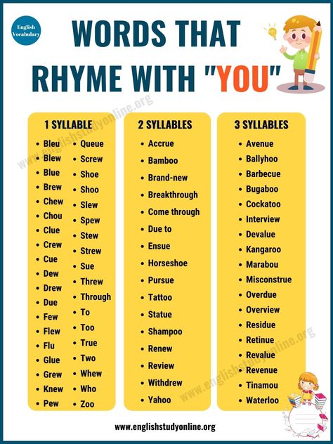 Words That Rhyme With You, English Punctuation, English Rhymes, Body Preschool, Easy Korean Words, Proper English, Song Ideas, Balloon Words, English Skills