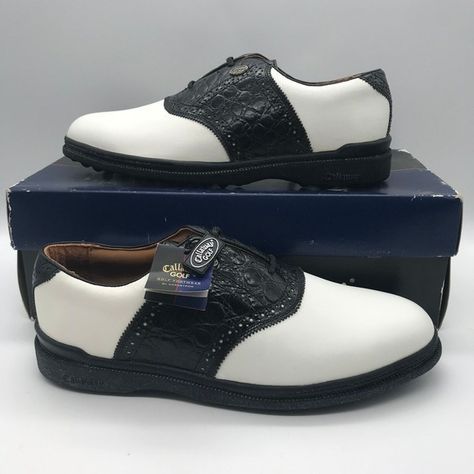 Vintage Callaway Golf Shoes. New Old Stock, White & Black Croc Leather Saddle Shoes. These Shoes Are Still In The Original Box And With Original Labels. Size Men's 9w Golf Shoes. Collectible Golf Wear. Callaway Golf Footwear By Nordstrom. New In Original Box! Check Out The Photos. Thanks For Looking. Spike Shoes, Black Leather Oxfords, Sneakers Nike Air Max, Cleats Shoes, Saddle Shoes, Callaway Golf, Golf Wear, Croc Leather, Mens Oxfords