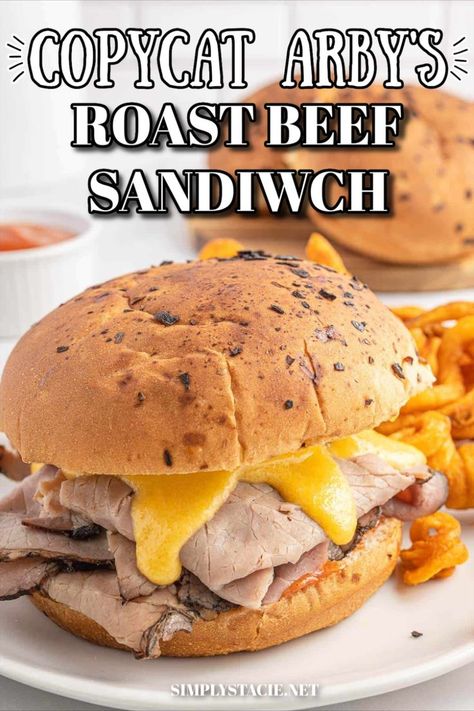 Copycat Arby's Roast Beef Sandwich - Make this famous copycat sandwich at home. It's so tasty with roasted beef smothered in cheese sauce and Arby's sauce piled on an onion bun. Everyone loves this easy homemade version! Copycat Arbys Roast Beef, Copycat Arbys, Arbys Roast Beef, Copycat Sandwich, Onion Bun, Arby's Sauce, Roast Beef Recipe, Roasted Beef, Roast Beef Sandwich