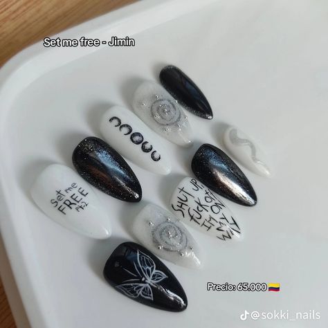 Army Nails, K Pop Nails, Idol Nails, Fake Nails Designs, Asian Nails, Gel Nail Art Designs, Korean Nails, Simple Acrylic Nails, Pretty Gel Nails