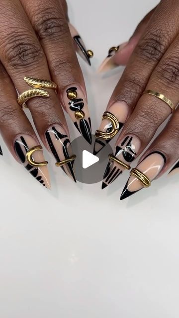 Nailporn on Instagram: "🖤⚜️🖤⚜️🖤⚜️🖤⚜️🖤⚜️🖤
.
.
.
.
.
.
.
.
.
.
.

For the newest & coolest nail products click the link in our bio 🔗

Posted by @nailporn follow us for color-coordinated nail posts 🖤 Nails by @sauvage_artistry 🖤⚜️

#acrylicnails #acrylic #nailswag #nails2inspire #instanails #instagood #nailsonfleek #nailsonpoint #nailboss #nailpro #nailstagram #nailsofinstagram #longnails #nailsdone #nailgasm #nails #nailart #nailsofig #nailsaddict #nailinspo #cutenails #glitternails #chromenails #marblenails #notd #naildesigns #nailedit #showyourclawssss #nailporn" Black Metallic Nails, Abstract Nail Art Designs, Alabama Nails, Abstract Nail Designs, Black Gold Nails, Hot Nail Designs, Abstract Nail, Gold Nail Designs, Abstract Nail Art