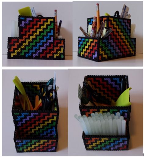 3D Perler bead pencil holder with 3 compartments I designed. Pony Bead Crafts, Perler Creations, Pixel Beads, 3d Perler Bead, Fuse Bead Patterns, Diy Perler Bead Crafts, Perler Crafts, Bead Projects, Hama Beads Patterns