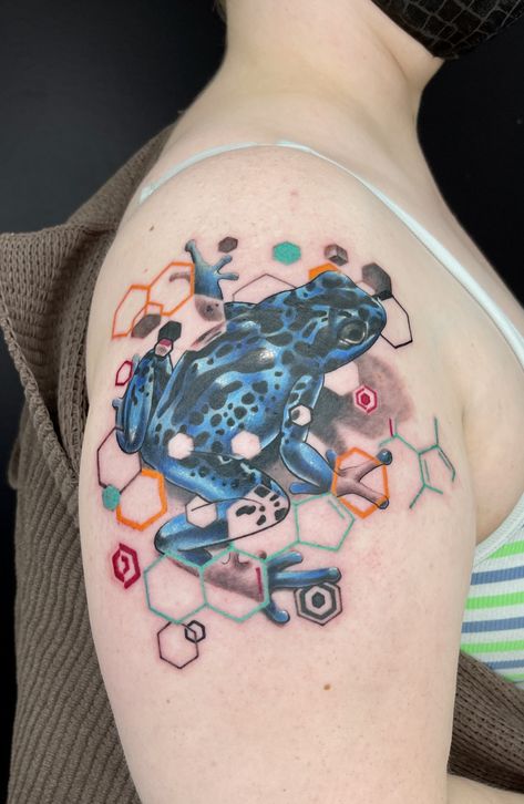 Poison Dart Frog Tattoo, Dart Frog Tattoo, Composition Tattoo, Blue Poison Dart Frog, Poison Dart Frog, Frog Tattoo, Poison Dart, Frog Tattoos, Chemical Structure