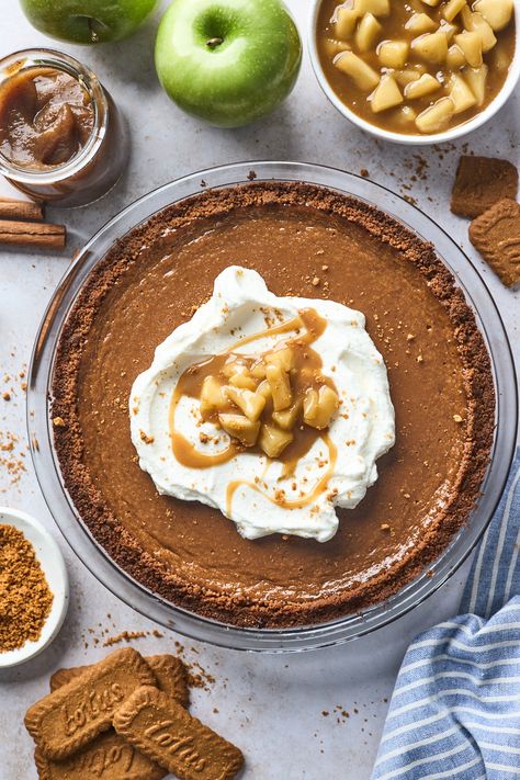 Apple Butter Pie With Biscoff Cookie Crust | Olive & Mango Cookie Crust Apple Pie, Apple Butter Pie Southern Living, Biscoff Apple Pie, Mom's Flat Apple Pie, Apple Meringue Pie, Pies For Fall, Apple Butter Pie Recipe, Fancy Pie Recipes, Biscoff Pie Crust