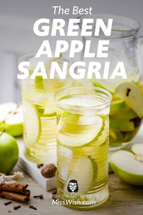 How to Make Overnight Green Apple Sangria (yum!) - Miss Wish Green Apple Smirnoff Drinks Recipes, Green Apple Vodka Drinks Recipes, Smirnoff Green Apple Vodka Drinks, Green Apple Drinks Non Alcoholic, Green Apple Vodka Drinks, Apple Fall Drinks, Green Apple Sangria, Green Apple Moscato Sangria, Green Sangria