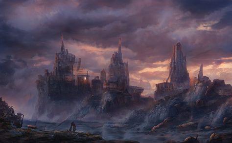 Artbreeder Sunset Castle Aesthetic, Dusk Court Aesthetic, Dusk Court, Sea At Sunset, Castle Painting, Castle Aesthetic, Castle Art, Lovely Places, A Court Of Mist And Fury