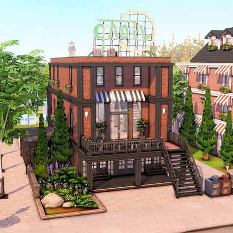 Coffee Shop Sims 4, Sims 4 Coffee Shop, Sims Cafe, Sims Library, Sims 4 Cafe, Library Coffee Shop, Game Library, Library Cafe, The Sims 4 Lots