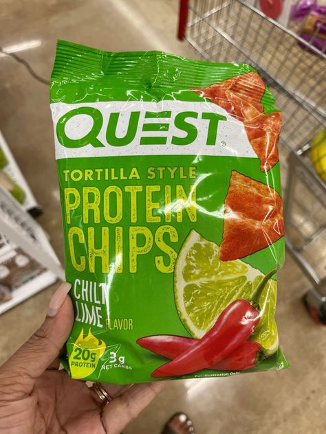 Protein Snacks Aesthetic, Snacks For Protein, Bulking Snacks, Quest Protein Chips, Good Protein Snacks, Gym Snacks, Quest Chips, Groceries List, Protein Wraps