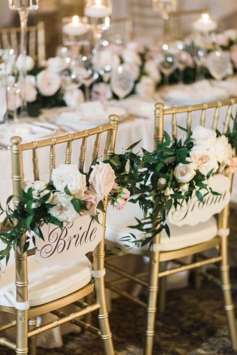 Bride Groom Chairs Wedding, Bride Groom Chair Signs, Wedding Couple Chair Decoration, Bride Groom Chair Decor, Mr And Mrs Chairs, Wedding Chair Set Up, Bride Chair Decoration, Bride And Groom Dinner Table, Wedding Repection