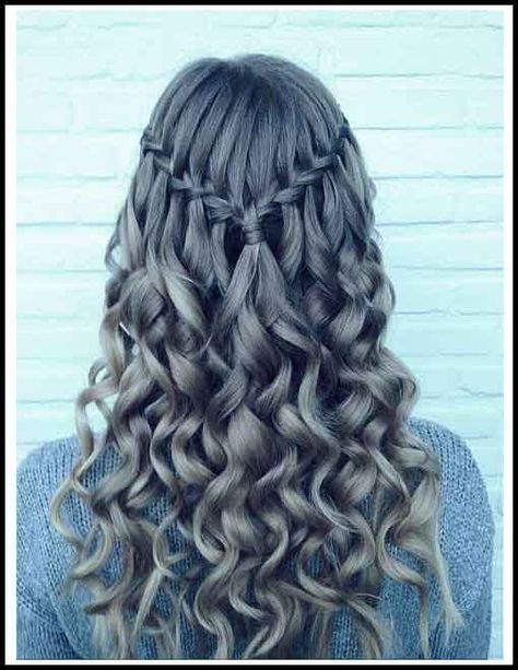 Hairstyles Waterfall, Braid And Curls, Down Hairstyles For Long Hair, Half Up Wedding Hair, Simple Prom Hair, Braided Prom Hair, Quinceanera Hairstyles, Long Face Hairstyles, Quince Hairstyles