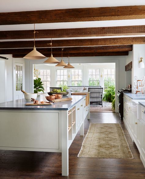 Dark Wooden Floors, European Country Kitchen, Small Living Room Decoration, Chefs Kitchen Design, Kristina Crestin, Grey Painted Kitchen, Dark Wooden Floor, Farmhouse Fixer, Wooden Island