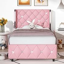 Bed Frames For Girls, Headboard Twin Bed, Tufted Headboard Bed, Twin Bed Frames, Twin Xl Bed Frame, Bed Frame Upholstered, Twin Frame, Pink Headboard, Diamond Tufted Headboard