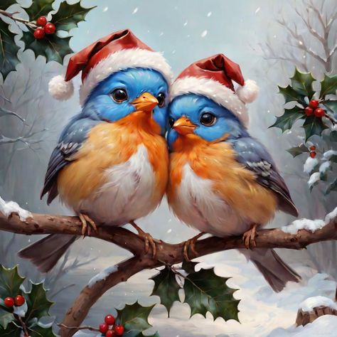 Christmas cute two birds by FreckledVixon Christmas Birds, Cute Owls Wallpaper, Christmas Memes, Romance Art, Watercolor Christmas Cards, Winter Bird, Christmas Cute, Christmas Bird, Christmas Canvas