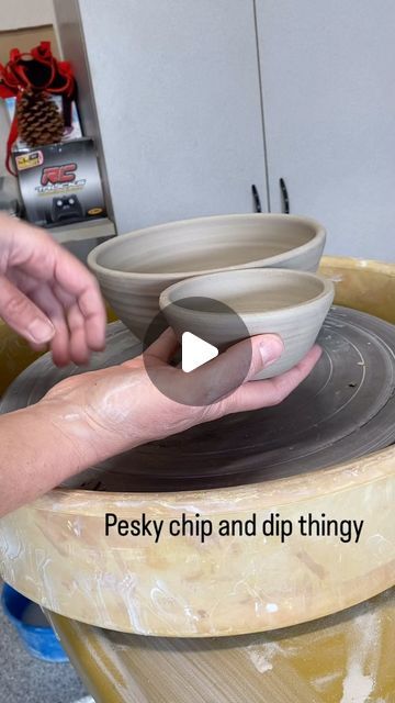 Teresa Marsili Gilchrist on Instagram: "These chip and dip thingys are kind of hard to make, especially in my garage. They always sell out, so I feel compelled to make them. Sometimes people think they’re expensive, but they take a lot of time. This reel doesn’t show the throwing or glazing process. It’s also sped up a lot. I made a couple of these chip and dip thingys for my show/sale @ocotilloartistsgroup on March 30th. If they don’t sell I will put them in my Etsy shop. I’ll keep ya posted! #clay #ceramics #pottery #functionalpottery #handmade #chipanddip #art #artshow #clayvideos #ocotillioartists #chandlerartist #dtocotillo #chandlerevents #ocotillofriends #azartist #arizonaarts" Pottery Bowl Shape Ideas, Making A Sculpture With Clay, Pottery Dipping Bowls, Chip Dip Bowl Pottery, Clay Chip And Dip Bowl, Chip And Dip Ceramic Bowls, Throwing A Plate On The Wheel, Ceramic Dip Bowls, Chip And Dip Bowl Pottery