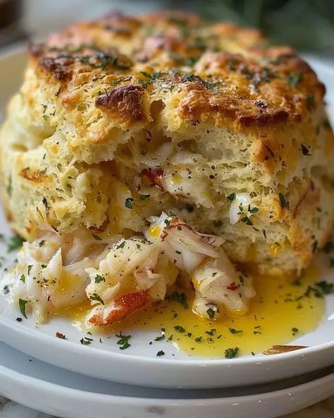 Crab stuffed Cheddar Bay Biscuit with a Lemon butter sauce Crab Stuffed Cheddar Bay Biscuits, Stuffed Cheddar Bay Biscuits, Savory Biscuits, Lobster Cream Sauce, Canned Crab Meat, Cheesy Biscuit, Crab Stuffed, Cheddar Bay Biscuits, Lump Crab