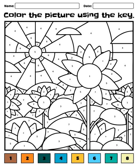 Flower Color by Number Coloring Pages Number Coloring Pages, Paint By Numbers, Color By Number, Number Stencils, Printable Numbers, Color Worksheets, Different Flowers, Color Activities, Printable Image