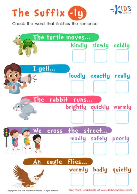 Suffixes Worksheets 1st Grade, Suffix Worksheets 2nd Grade, Suffix Ly Worksheet, Suffixes Er And Est, Ed Suffix Activities, Suffixes Worksheets, Basic English Sentences, Line Game, Basic English